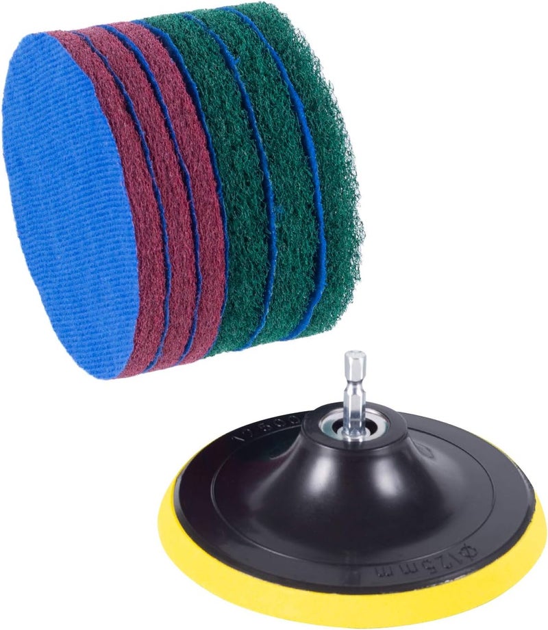 Kichwit 5 Inch Drill Powered Brush Tile Scrubber Scouring Pads, 2 Different Stiffness, 5-Inch Pad Holder with 6 Scrubbing Pads, Cleans Large Flat Areas Perfectly (Drill NOT Included) - Image 4