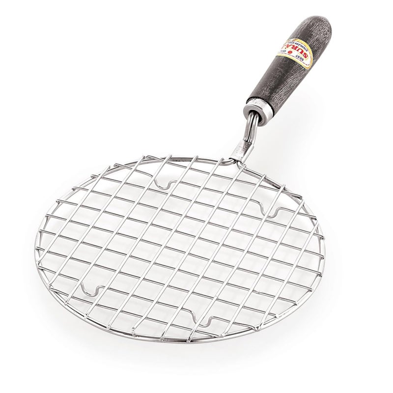 Suraj Stainless Steel Wire Papad Jali Wooden Handle with Roasting Net Papad Jali Roti Jali Roaster Stainless Steel Round Roti Grill Silver Square  - Image 1