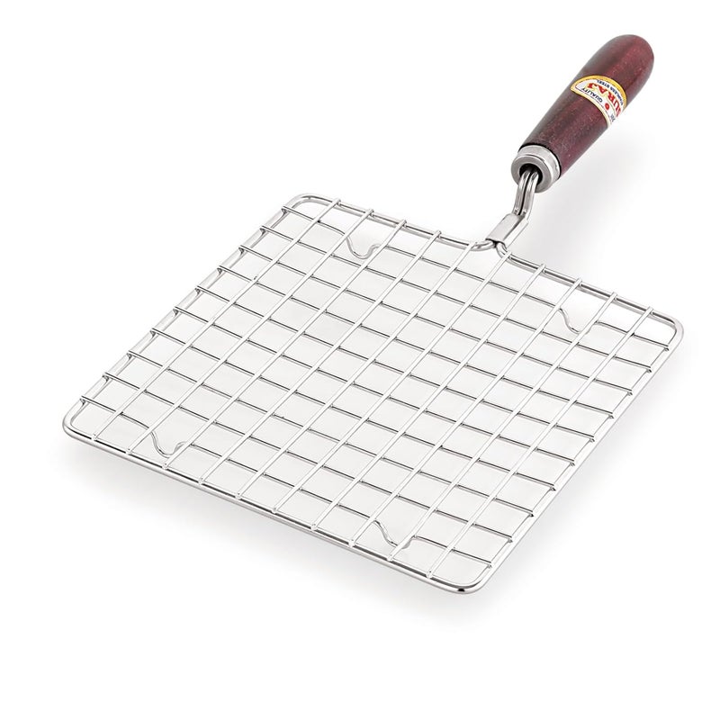 Suraj Stainless Steel Wire Papad Jali Wooden Handle with Roasting Net Papad Jali Roti Jali Roaster Stainless Steel Round Roti Grill Silver Square  - Image 4