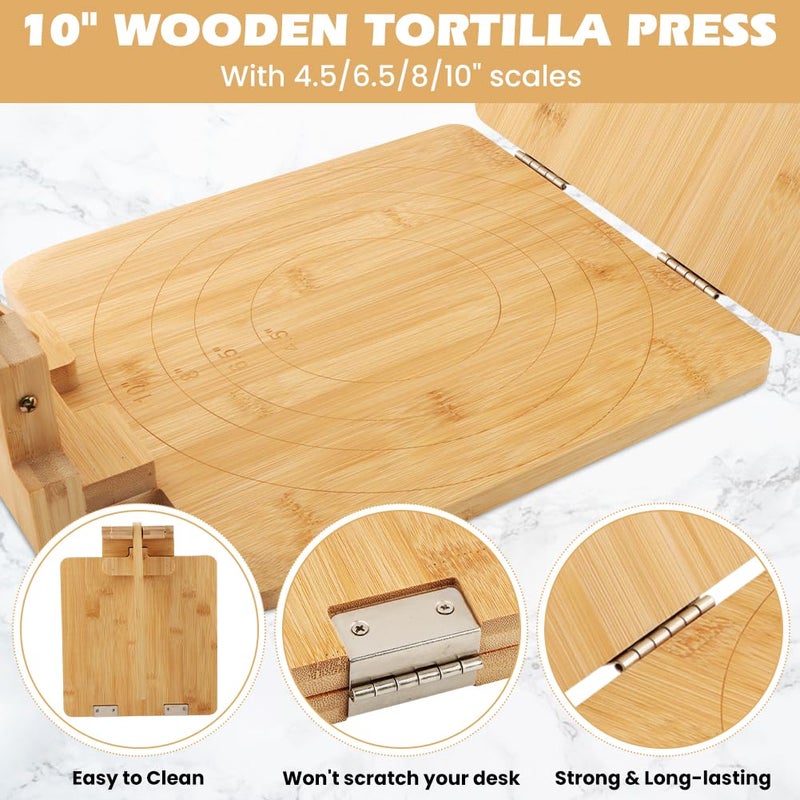 Trasylph Upgraded Bamboo Wooden Tortilla Press, 10 Inch Square Tortilla Maker with 60pcs Parchment Paper, Mexican Tortillera Presser Tortillas Pataconera Dough Press(COLOR:Wood Color) - Image 3