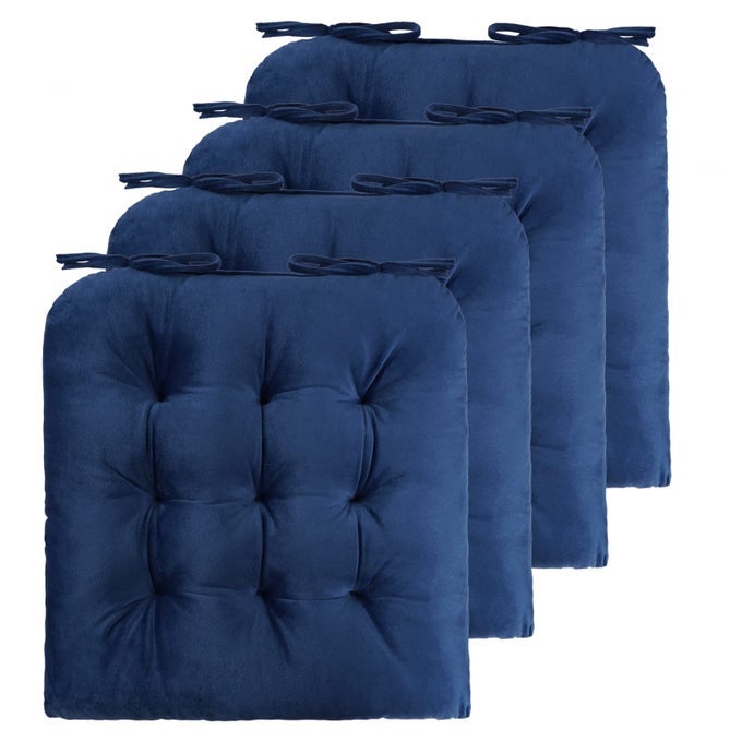 4 PACK CHAIR CUSHIONS FOR DINING CHAIRS CHAIR PADS CUSHION FOR KITCHEN OFFICE TUFTED SQUARE SEAT CUSHION WITH TIES U SHAPE NAVY