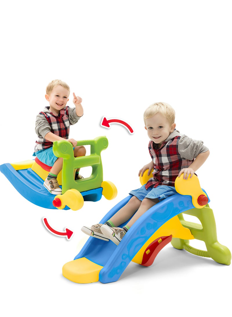 Funz 2 in 1 Toddler Slide & Rocking Toy, Lightweight Sturdy Portable Play Slide Climber for Children, Baby Rocking Horse, Non-Toxic, Easy Set Up Baby Playset for Indoor Outdoor, Light Blue