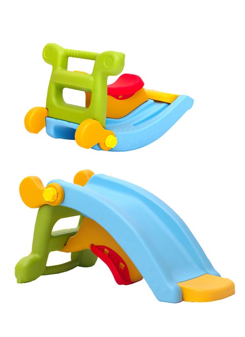 Funz 2 in 1 Toddler Slide & Rocking Toy, Lightweight Sturdy Portable Play Slide Climber for Children, Baby Rocking Horse, Non-Toxic, Easy Set Up Baby Playset for Indoor Outdoor, Light Blue