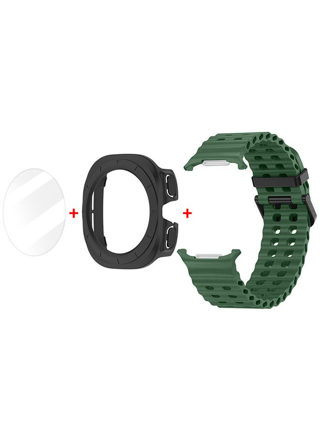 (for Samsung Galaxy Watch 7 Ultra) 3 Packs Silicone Band, Case and Screen Protector, Soft Ocean Silicone Sport Strap Replacement Accessory