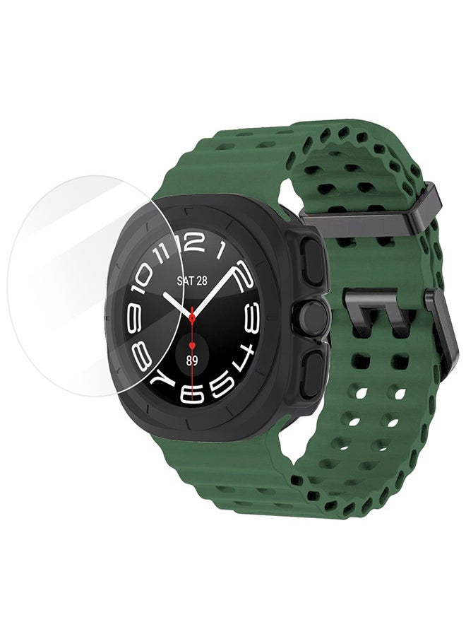(for Samsung Galaxy Watch 7 Ultra) 3 Packs Silicone Band, Case and Screen Protector, Soft Ocean Silicone Sport Strap Replacement Accessory
