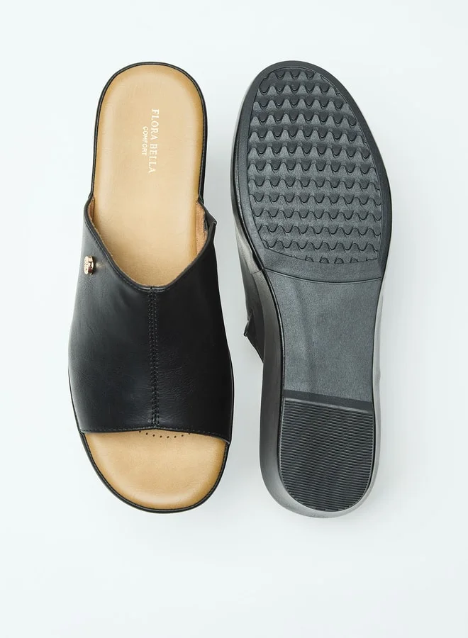 Flora Bella By Shoexpress Logo Accent Slip-On Sandals with Wedge Heels