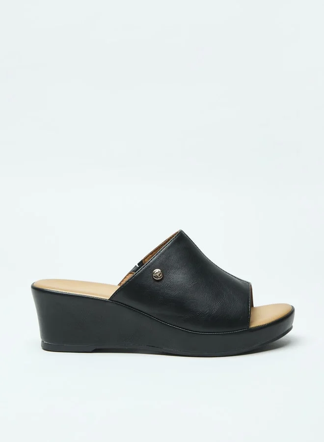 Flora Bella By Shoexpress Logo Accent Slip-On Sandals with Wedge Heels