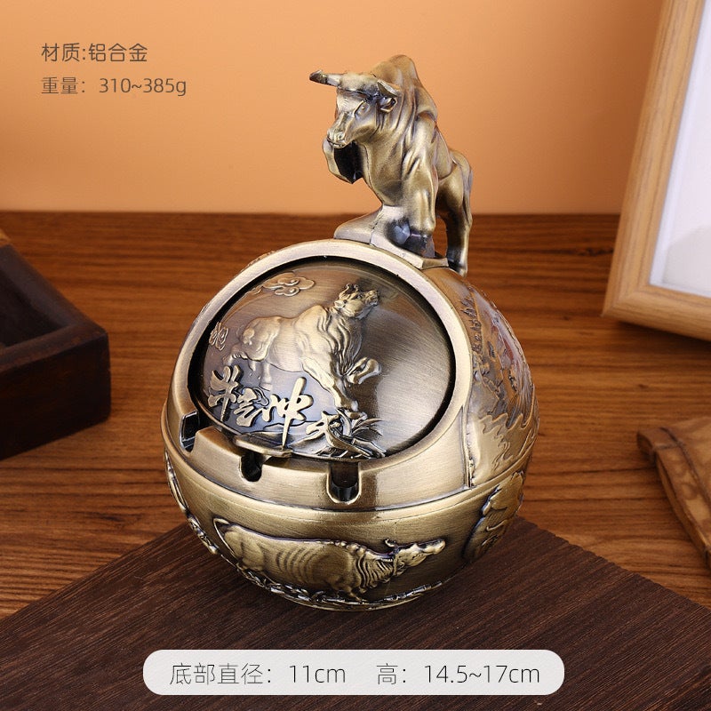 Twelve Zodiac Retro Ashtray With Cover, Windproof, Dustproof, Anti-Fall, Home Office Living Room Coffee Table Ashtray Ornaments - Image 4