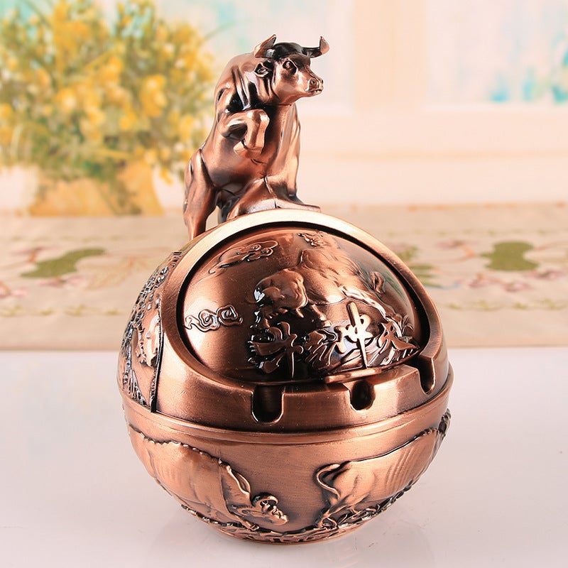 Twelve Zodiac Retro Ashtray With Cover, Windproof, Dustproof, Anti-Fall, Home Office Living Room Coffee Table Ashtray Ornaments - Image 1