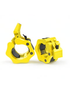 PUMP-KING Barbell Clamps Collars, Quick Release Pair of Locking Professional Olympic Weight Barbell Locks Collar Clips Great for Workout, Weightlifting, Fitness & Strength Training - Yellow