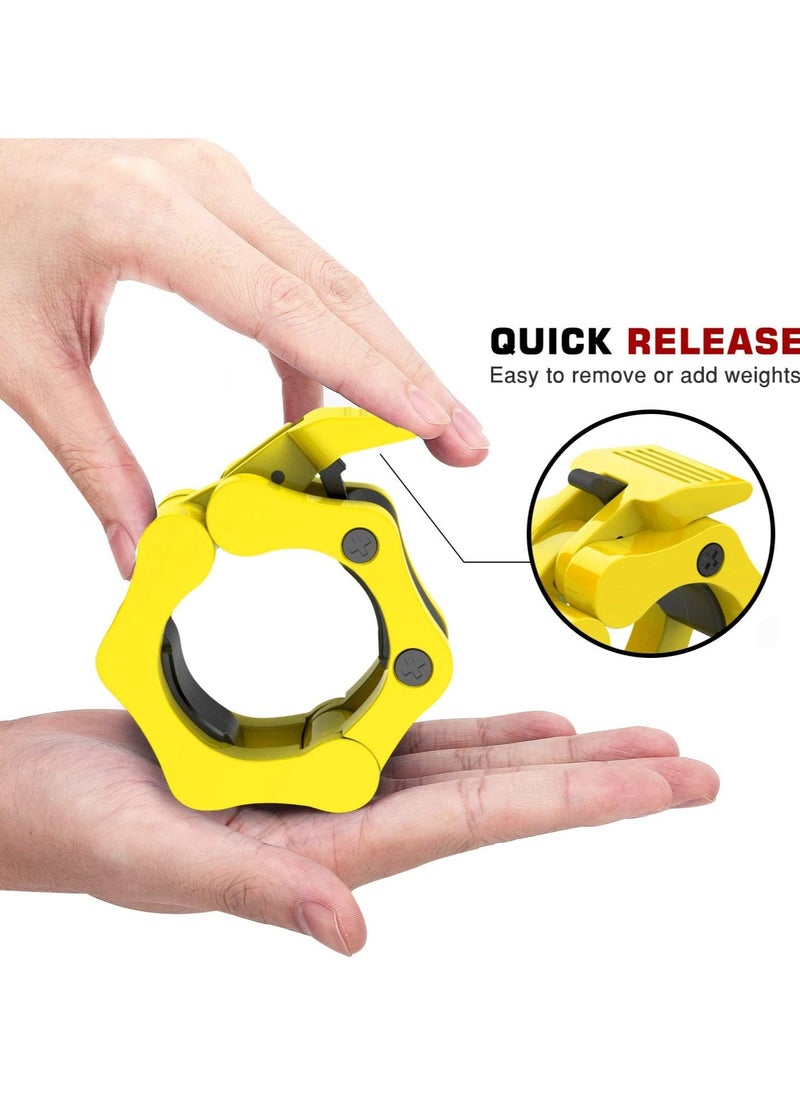 Generic - PUMP-KING Barbell Clamps Collars, Quick Release Pair of Locking Professional Olympic Weight Barbell Locks Collar Clips Great for Workout, Weightlifting, Fitness & Strength Training - Yellow - Image 1