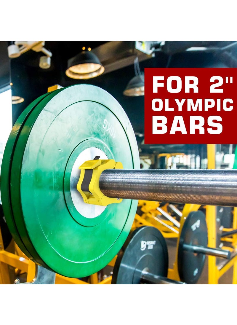 Generic - PUMP-KING Barbell Clamps Collars, Quick Release Pair of Locking Professional Olympic Weight Barbell Locks Collar Clips Great for Workout, Weightlifting, Fitness & Strength Training - Yellow - Image 1