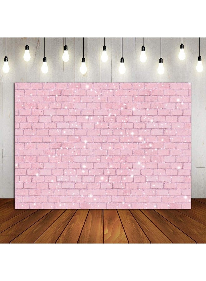 Qian Retro Pink Glitter Brick Wall Photography Backdrop Girl Happy Birthday Party Photo Background Baby Shower Bridal Shower Wedding Newborn Banner Cake Table Decorations Photo Booth Props 7X5Ft - Image 3