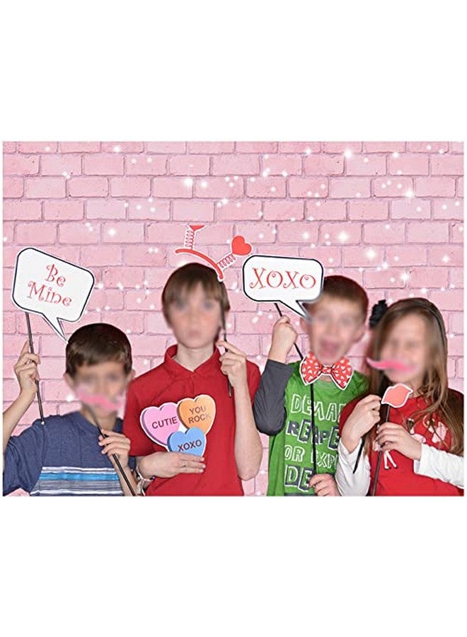 Qian Retro Pink Glitter Brick Wall Photography Backdrop Girl Happy Birthday Party Photo Background Baby Shower Bridal Shower Wedding Newborn Banner Cake Table Decorations Photo Booth Props 7X5Ft - Image 5