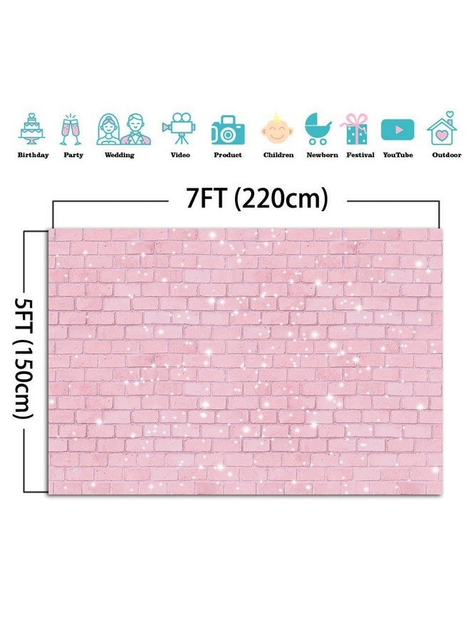 Qian Retro Pink Glitter Brick Wall Photography Backdrop Girl Happy Birthday Party Photo Background Baby Shower Bridal Shower Wedding Newborn Banner Cake Table Decorations Photo Booth Props 7X5Ft - Image 4