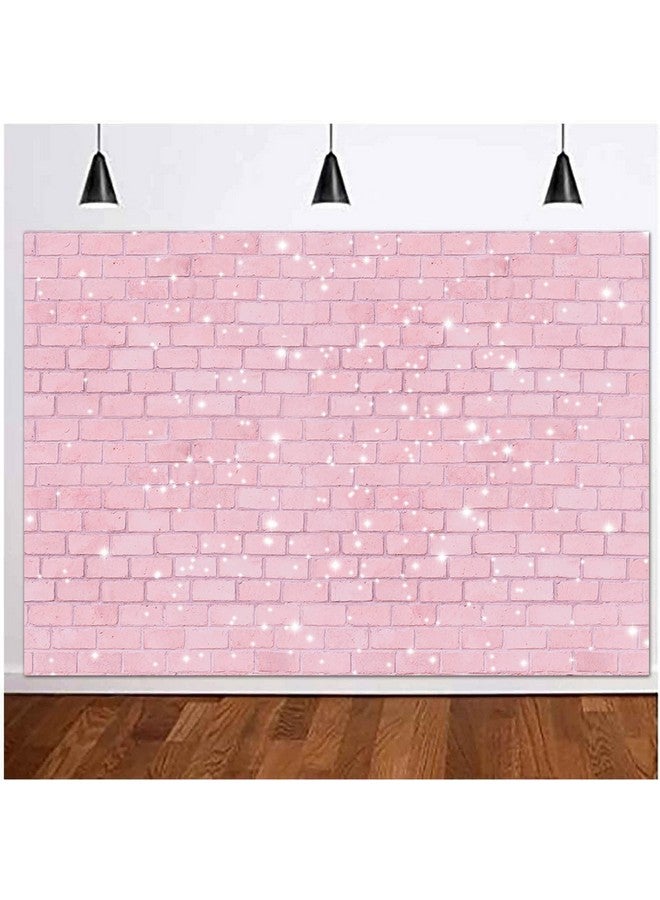 Qian Retro Pink Glitter Brick Wall Photography Backdrop Girl Happy Birthday Party Photo Background Baby Shower Bridal Shower Wedding Newborn Banner Cake Table Decorations Photo Booth Props 7X5Ft - Image 2