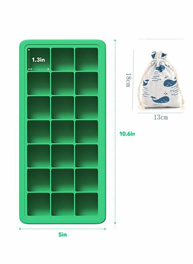 Silicone Ice Cube Trays with Plastic Lids - Set of 2 with 42 Small Square Cubes - Covered Easy Pop Push Release Rubber Mold for Cocktails Dog Treats Water Bottles - Blue Green  - Image 2