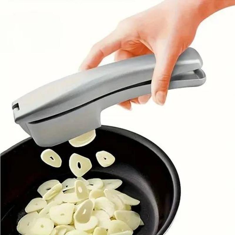 Manual Garlic Slicer 2-in-1 Versatile Garlic Mincer - Grey Dual-Function Garlic Chopper with Comfort Grip for Home Kitchen Meal Prep - Image 1