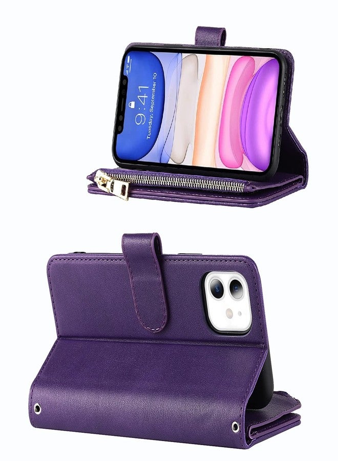 Jaorty for iPhone 11 Phone Wallet with Credit Card Holder, Crossbody Case with Strap Shoulder Lanyard, Zipper Pocket PU Leather Case for iPhone 11, 6.1 Inch Purple - Image 3