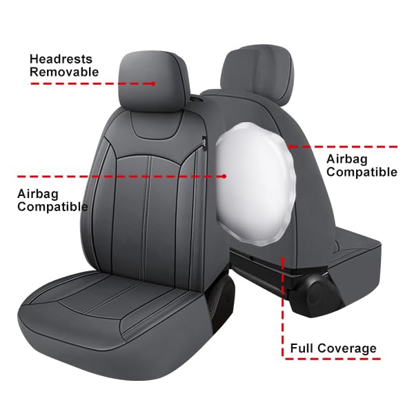 Pariiaotin Premium Leather Car Seat Covers Full Seats, Waterproof Front Seat Covers and Split Rear Bench Seat Covers for Cars,Universal Automotive Interior Covers for Sedan SUV Truck Van Pick-up,Gray - Image 5