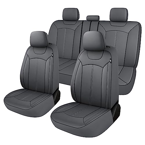 Pariiaotin Premium Leather Car Seat Covers Full Seats, Waterproof Front Seat Covers and Split Rear Bench Seat Covers for Cars,Universal Automotive Interior Covers for Sedan SUV Truck Van Pick-up,Gray - Image 1