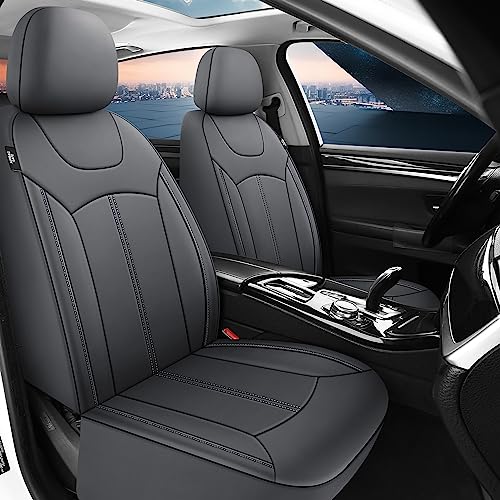 Pariiaotin Premium Leather Car Seat Covers Full Seats, Waterproof Front Seat Covers and Split Rear Bench Seat Covers for Cars,Universal Automotive Interior Covers for Sedan SUV Truck Van Pick-up,Gray - Image 2