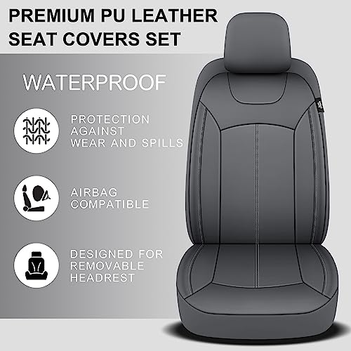 Pariiaotin Premium Leather Car Seat Covers Full Seats, Waterproof Front Seat Covers and Split Rear Bench Seat Covers for Cars,Universal Automotive Interior Covers for Sedan SUV Truck Van Pick-up,Gray - Image 4