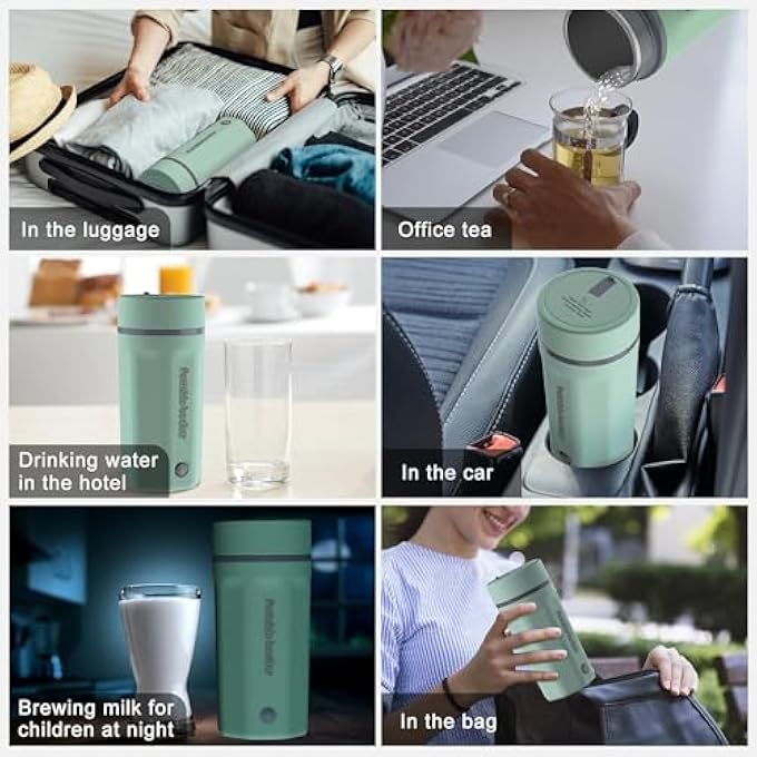 NALACAL غلاية سفر محمولة بسعة 500 مل، غلاية كهربائية صغيرة سريعة الغليان، غلاية شاي سفر هادئة، إيقاف تلقائي، بطانة من الفولاذ المقاوم للصدأ - Image 5