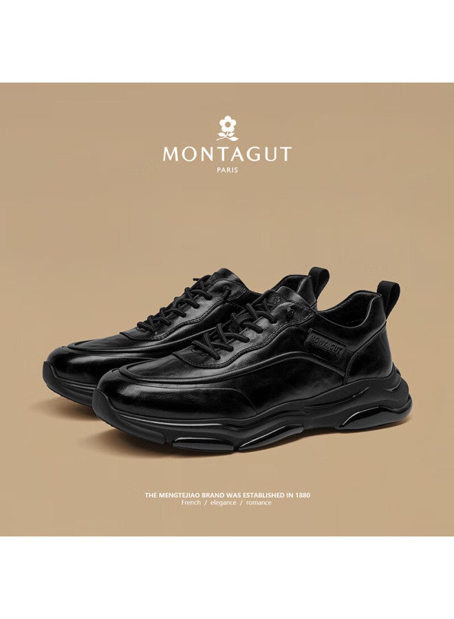 Montagut Men's Versatile Genuine Leather Sneakers New Spring Lightweight Luxury Black Casual Shoes For Men - Image 1