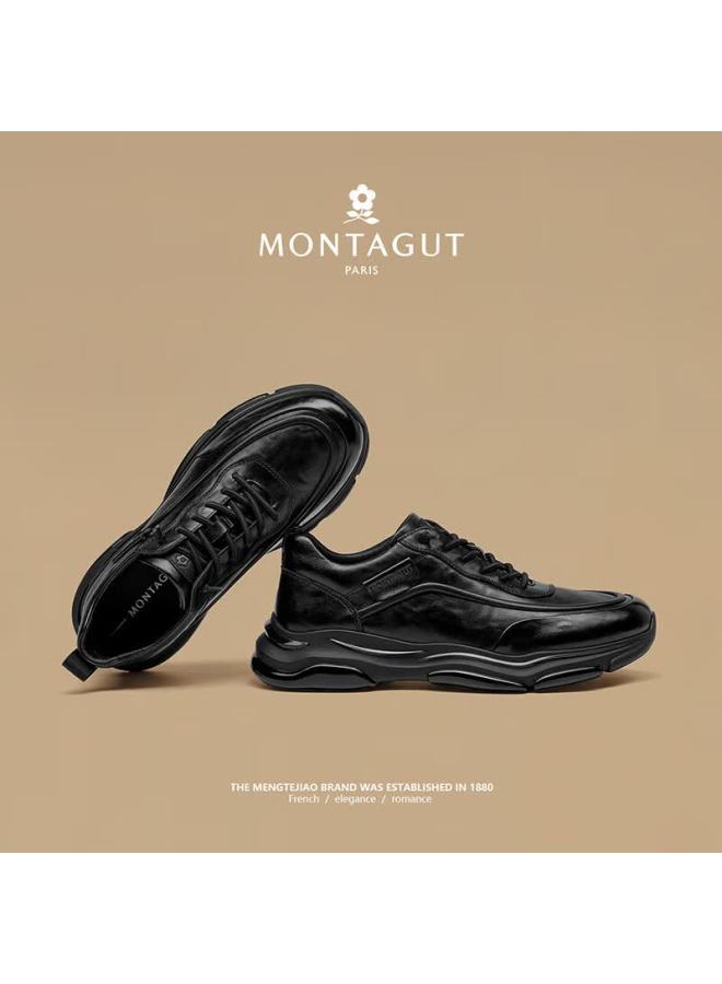 Montagut Men's Versatile Genuine Leather Sneakers New Spring Lightweight Luxury Black Casual Shoes For Men - Image 4