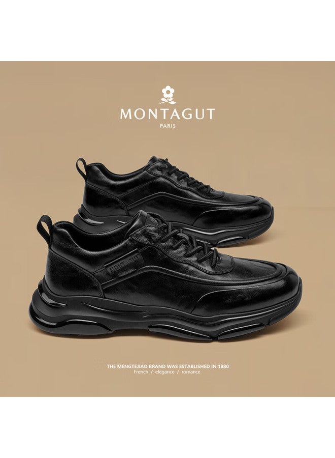 Montagut Men's Versatile Genuine Leather Sneakers New Spring Lightweight Luxury Black Casual Shoes For Men - Image 5