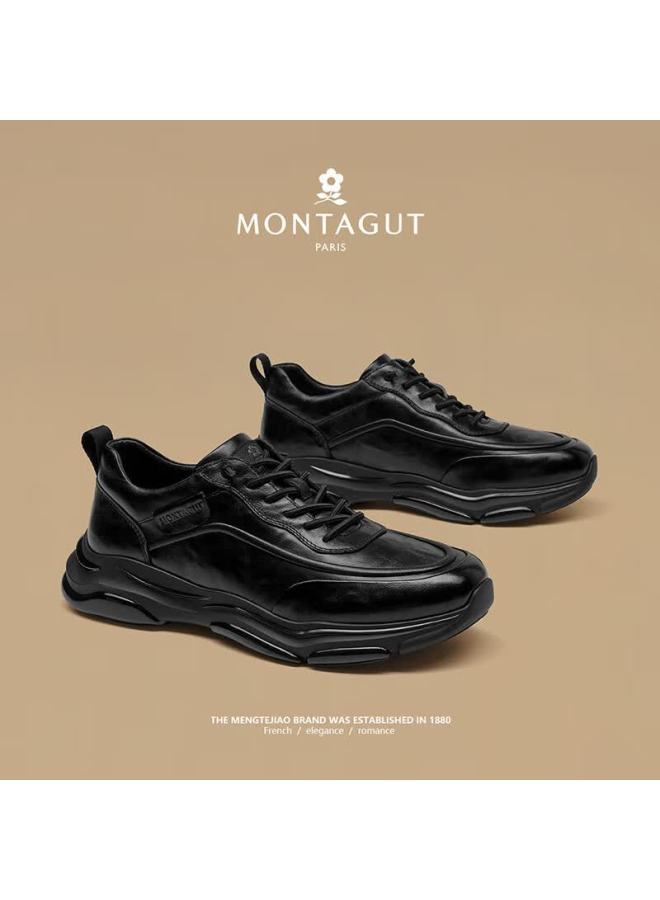 Montagut Men's Versatile Genuine Leather Sneakers New Spring Lightweight Luxury Black Casual Shoes For Men - Image 3