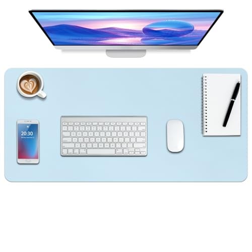 Boutilon Leather Desk Pad 30" x14",Non-Slip Mouse Pad,Office Desk Mat,Waterprooft PU Leather Desk Blotter,Desk Pad Protector,Desk Writing Pad for Home Office Decor (M-Light Blue) - Image 1