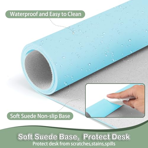 Boutilon Leather Desk Pad 30" x14",Non-Slip Mouse Pad,Office Desk Mat,Waterprooft PU Leather Desk Blotter,Desk Pad Protector,Desk Writing Pad for Home Office Decor (M-Light Blue) - Image 4