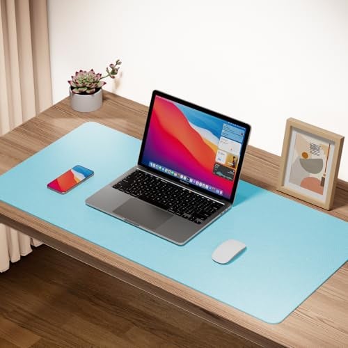 Boutilon Leather Desk Pad 30" x14",Non-Slip Mouse Pad,Office Desk Mat,Waterprooft PU Leather Desk Blotter,Desk Pad Protector,Desk Writing Pad for Home Office Decor (M-Light Blue) - Image 2