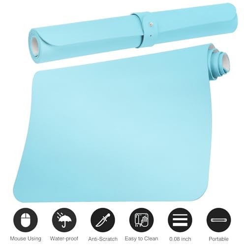 Boutilon Leather Desk Pad 30" x14",Non-Slip Mouse Pad,Office Desk Mat,Waterprooft PU Leather Desk Blotter,Desk Pad Protector,Desk Writing Pad for Home Office Decor (M-Light Blue) - Image 3