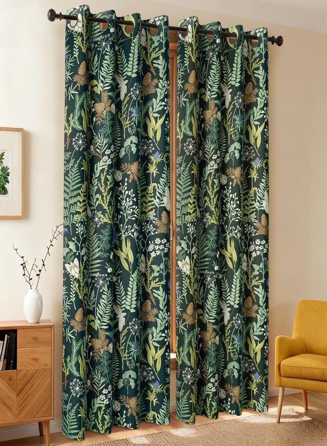 keensoft Botanical 100% Blackout Curtains for Bedroom 84 Inch Length 2 Panels Set Vintage Green Plant Floral Black Out Curtains Insulated Grommet Room Darkening Window Drapes for Living Room，52Wx84L - Image 2