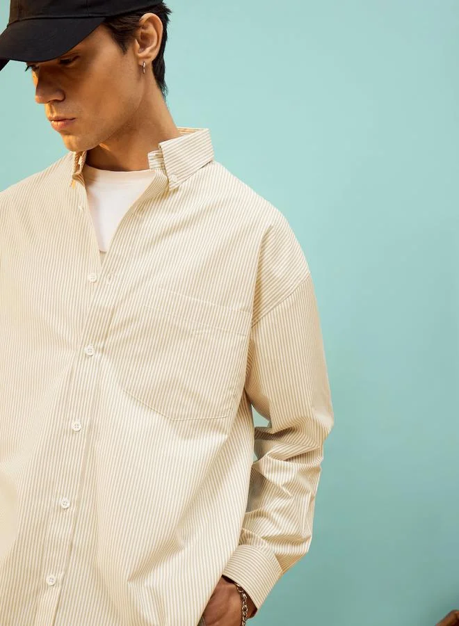 Mascln Sassafras Striped Oversized Shirt with Patch Pocket by Styli