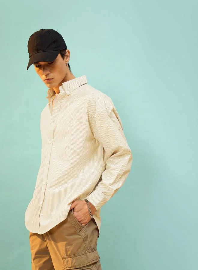 Mascln Sassafras Striped Oversized Shirt with Patch Pocket by Styli