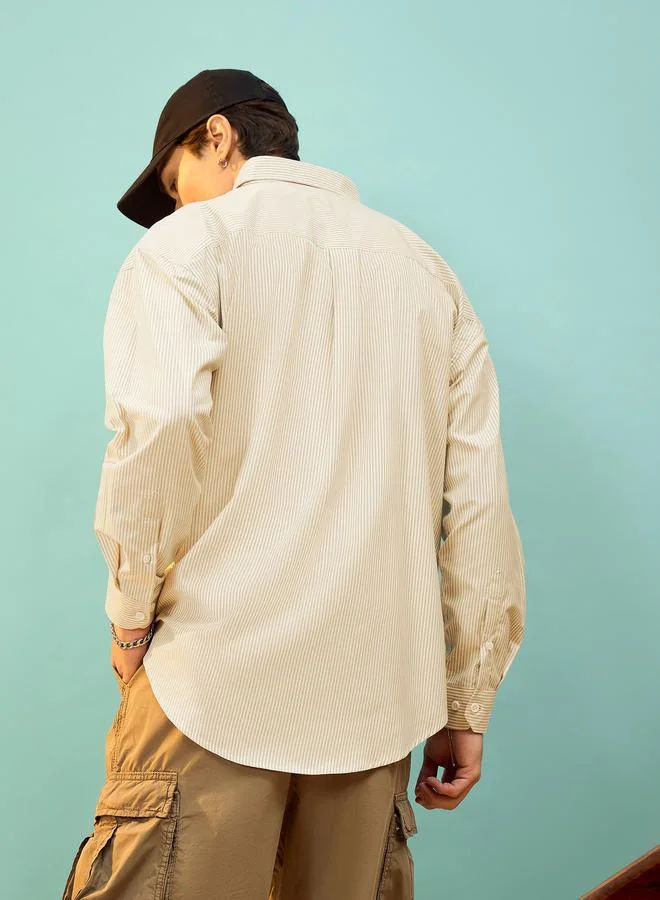 Mascln Sassafras Striped Oversized Shirt with Patch Pocket by Styli