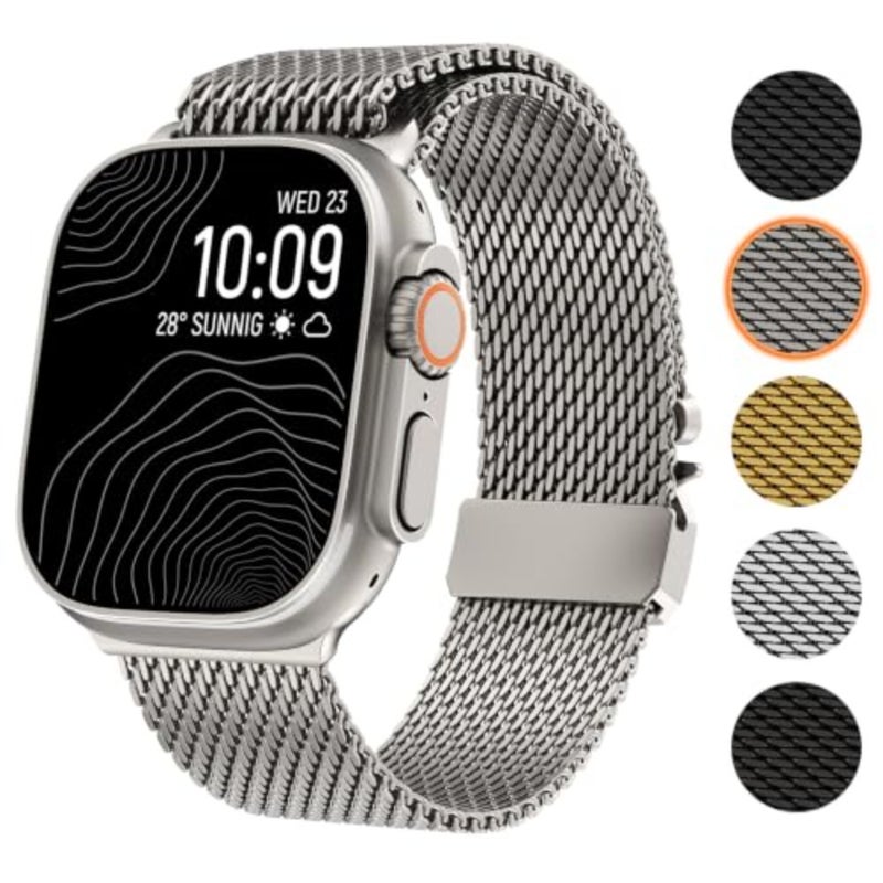 حلقة شبكية ميلانيزية لساعة Apple Watch Band Ultra 2 Band 49mm 46mm 45mm 44mm للرجال والنساء، مشبك مصمم على شكل مظلة من الفولاذ المقاوم للصدأ حلقة شبكية معدنية لـ iWatch Ultra Series SE 10 9 8 7 6 5 4 3 - Image 2