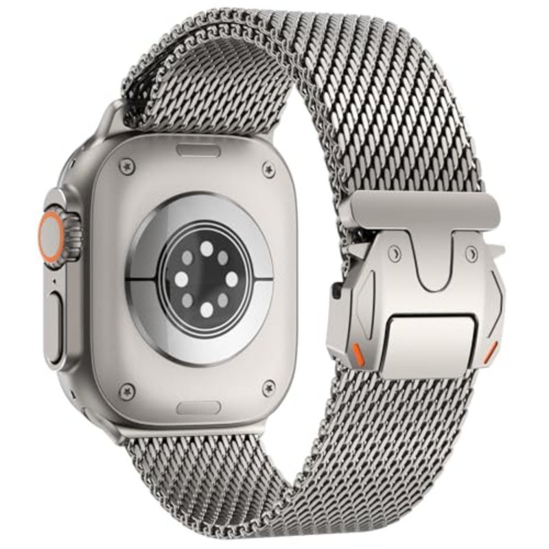 حلقة شبكية ميلانيزية لساعة Apple Watch Band Ultra 2 Band 49mm 46mm 45mm 44mm للرجال والنساء، مشبك مصمم على شكل مظلة من الفولاذ المقاوم للصدأ حلقة شبكية معدنية لـ iWatch Ultra Series SE 10 9 8 7 6 5 4 3 - Image 1