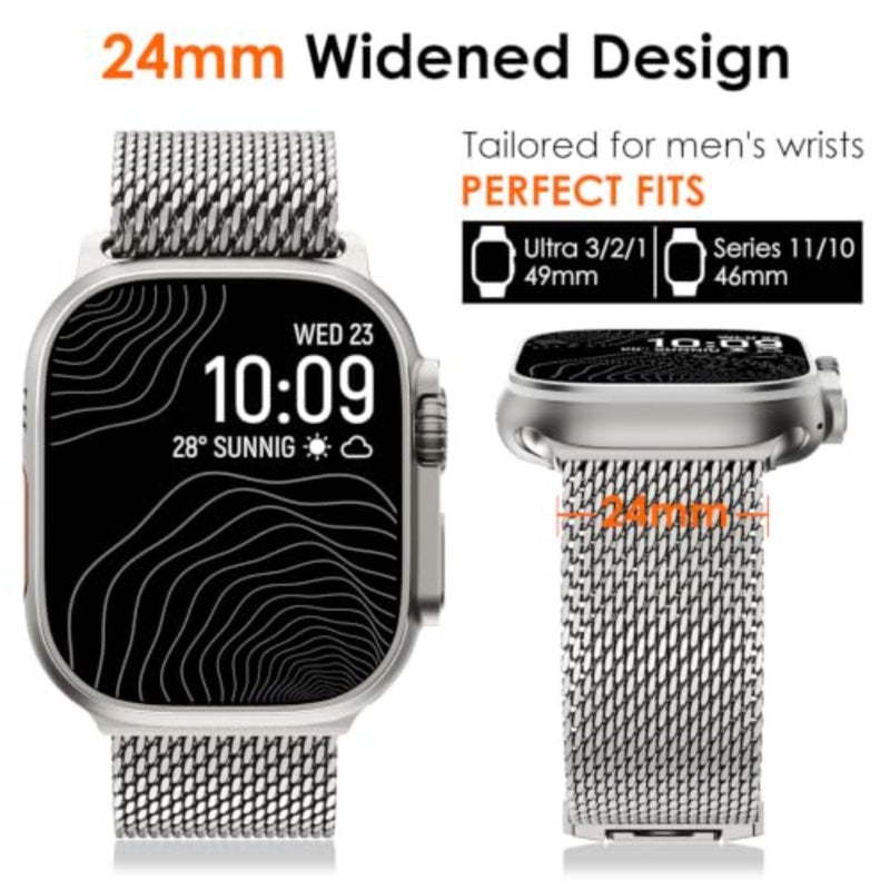 حلقة شبكية ميلانيزية لساعة Apple Watch Band Ultra 2 Band 49mm 46mm 45mm 44mm للرجال والنساء، مشبك مصمم على شكل مظلة من الفولاذ المقاوم للصدأ حلقة شبكية معدنية لـ iWatch Ultra Series SE 10 9 8 7 6 5 4 3 - Image 5