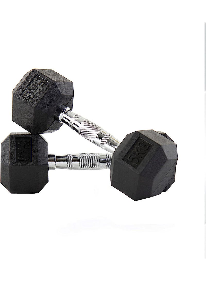 anythingbasic. Hex Dumbbells Set (5 KG X 2), Solid Caste Iron  - Image 1