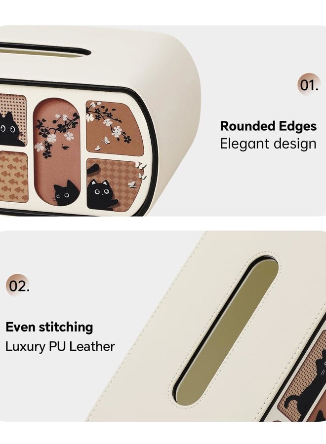 MEIBOOCH Kitty Cat Tissue Box Cover Rectangle, 4 Inches High Tissue Box Holder for 120(3-Ply)/160(2-Ply) Count Boxes, Stylish Curved Edge Tissue Holder for Bathroom Living Room Car Office (Beige) - Image 5