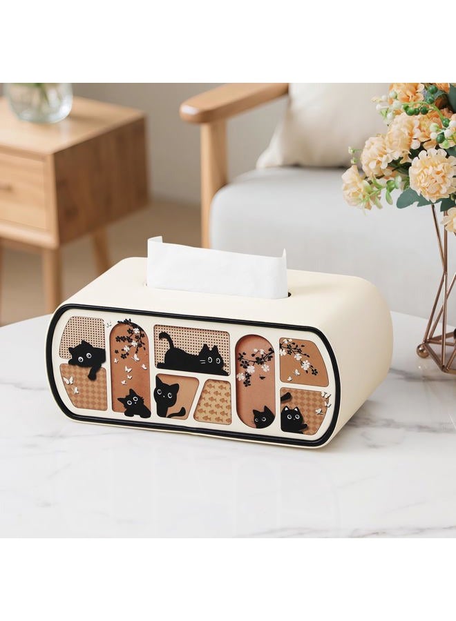 MEIBOOCH Kitty Cat Tissue Box Cover Rectangle, 4 Inches High Tissue Box Holder for 120(3-Ply)/160(2-Ply) Count Boxes, Stylish Curved Edge Tissue Holder for Bathroom Living Room Car Office (Beige) - Image 2