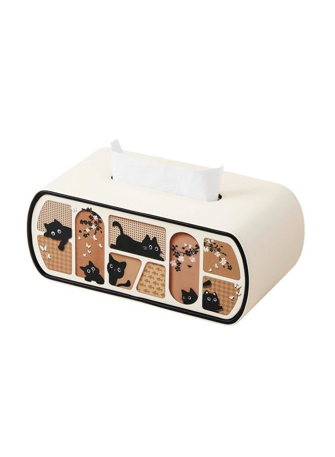 MEIBOOCH Kitty Cat Tissue Box Cover Rectangle, 4 Inches High Tissue Box Holder for 120(3-Ply)/160(2-Ply) Count Boxes, Stylish Curved Edge Tissue Holder for Bathroom Living Room Car Office (Beige) - Image 1