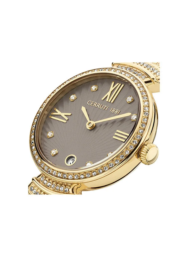 CERRUTI 1881 Women's Round Shape Stainless Steel Band Analog Wrist Watch 30 mm - Grey Dial - CIWLH2205503