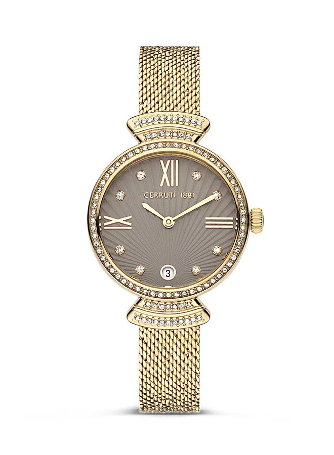 CERRUTI 1881 Women's Round Shape Stainless Steel Band Analog Wrist Watch 30 mm - Grey Dial - CIWLH2205503