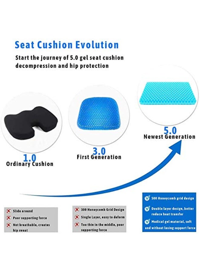 Double Thick Gel Seat Cushion - Orthopedic Non-Slip Silicone Seat Pillow - Relief for Back, Sciatica & Tailbone Pain - Ergonomic Support for Car, Office Chair & Wheelchair - Light Blue - Image 5